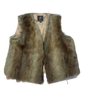 Rachel Zoe Faux Fur Long Women's Size Large Vest w Pockets Brown Ethical Vegan